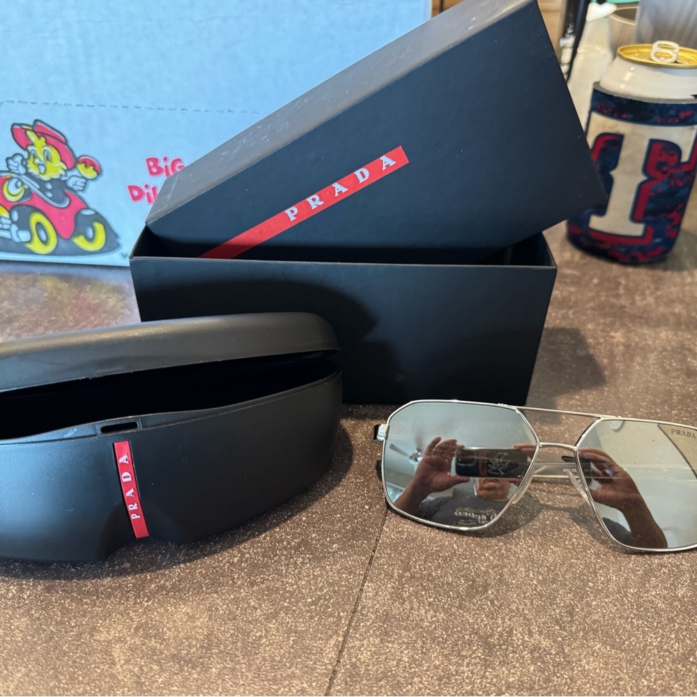 Prada Silver Aviator Sunglasses with Black Case